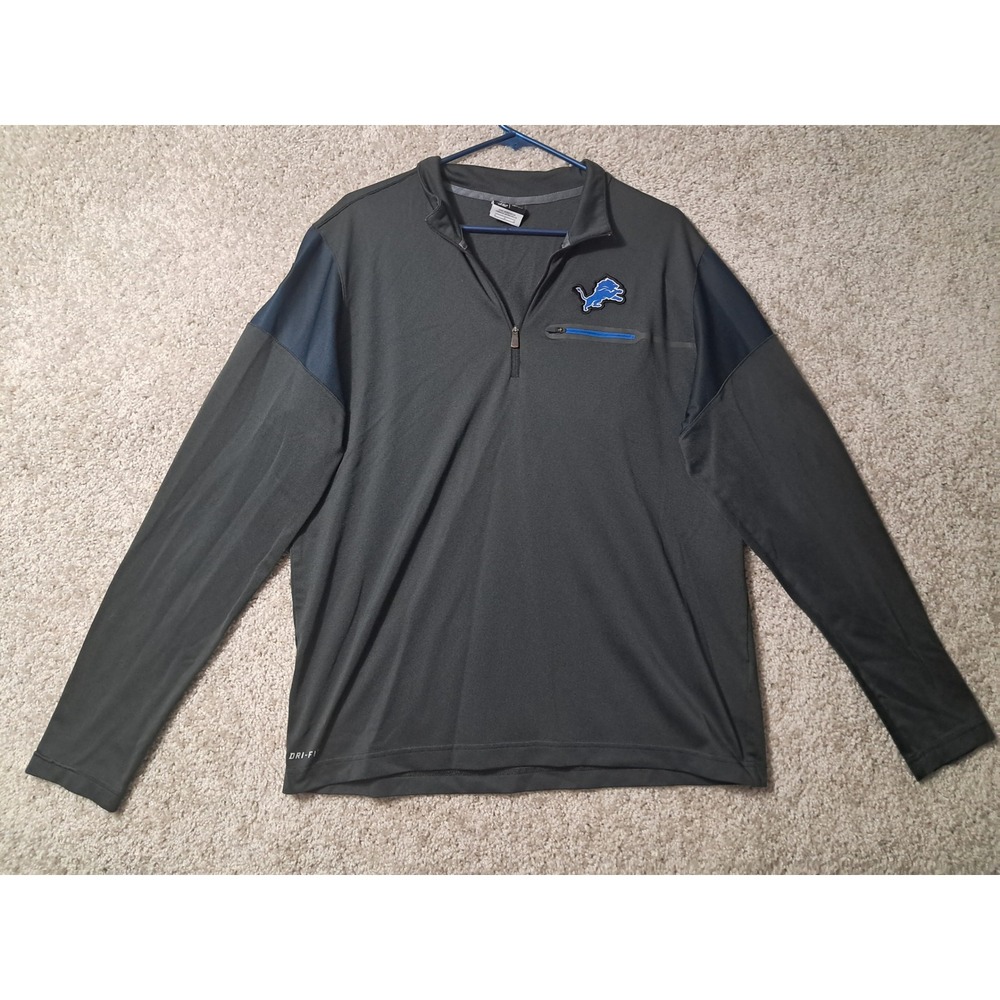 Detroit Lions L Nike Quarter Zip Mens Gray NFL Onfield Dri-FIT Pullover Jacket